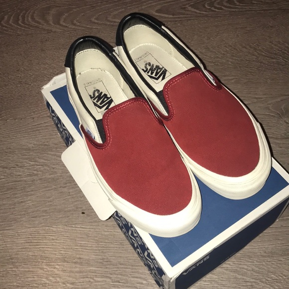 vans slip on red dahlia